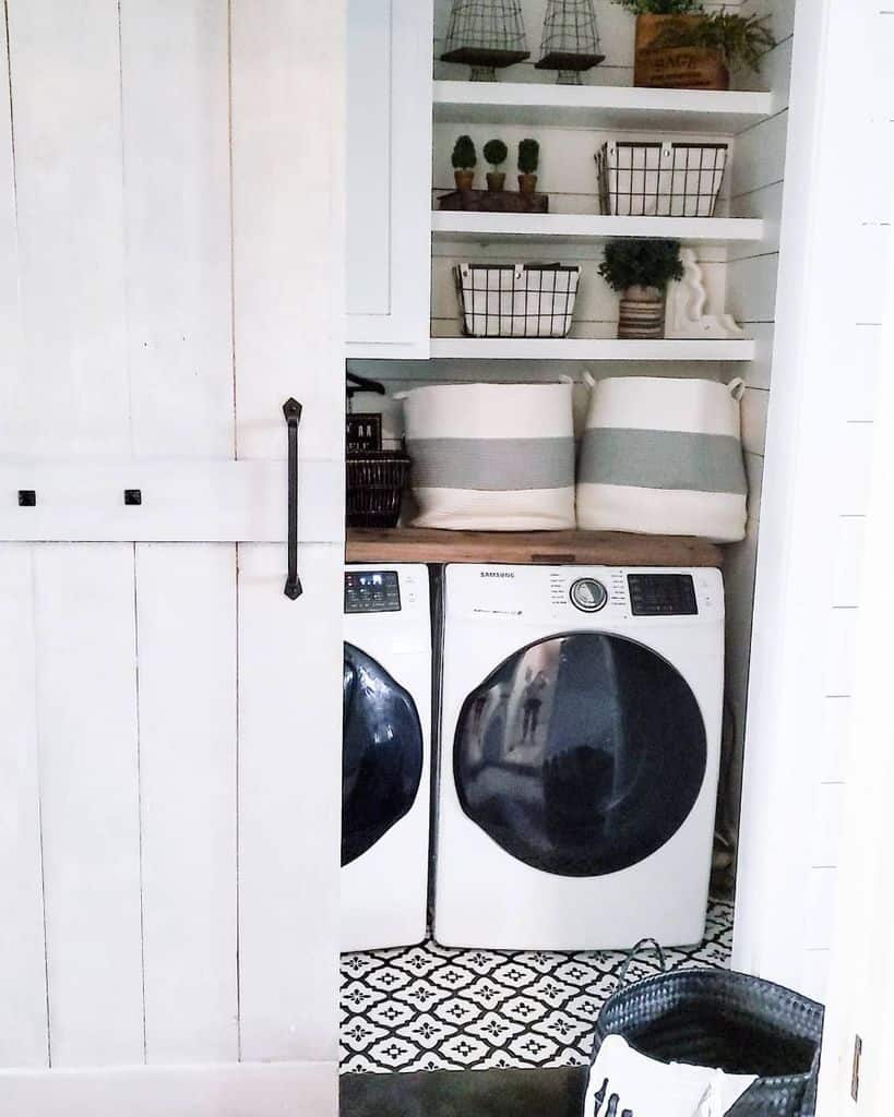 rustic closet laundry room sliding barn door