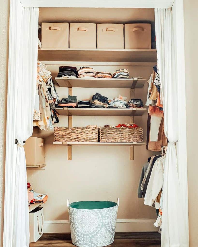 closet storage with wall shelves 