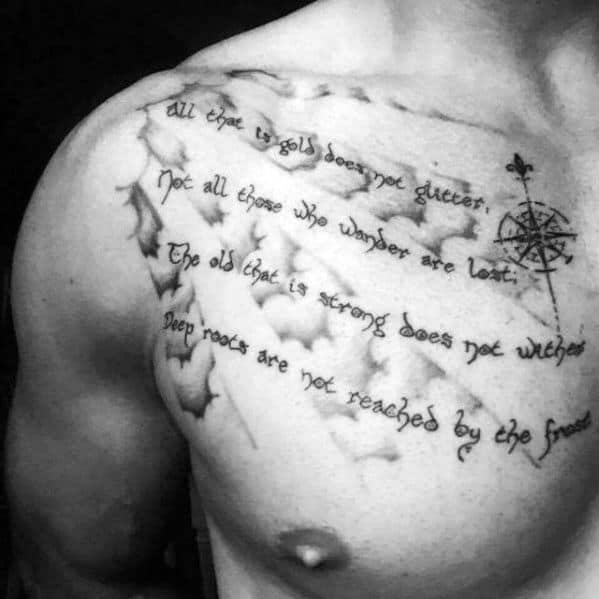 Clouds With Sun Rays Guys Chest Quote Tattoo Ideas