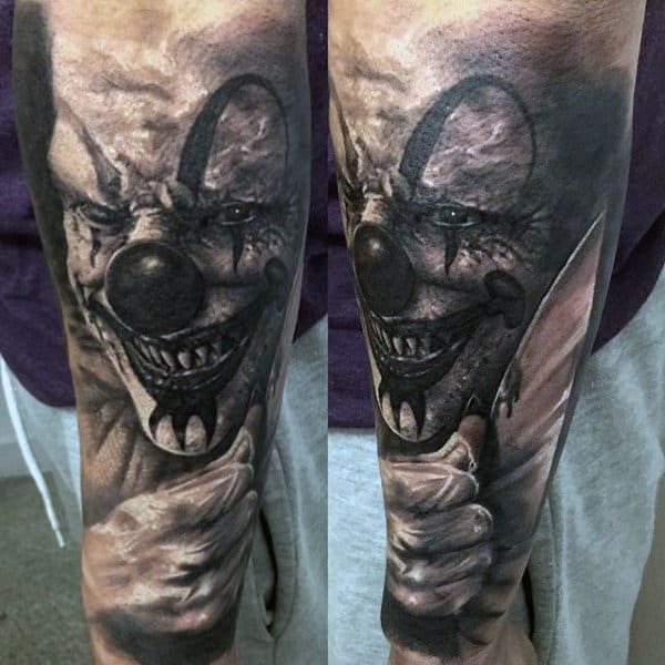 Clown With Knife Mens Crazy Forearm Tattoos