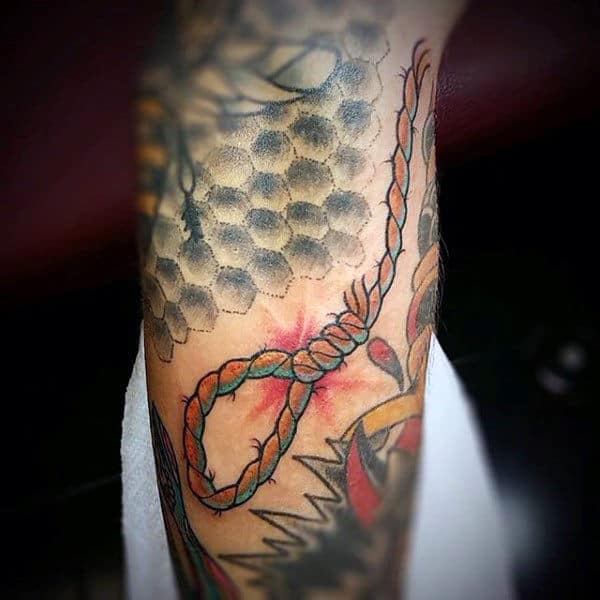 Coarse Yellow Rope Tattoo Male Forearms