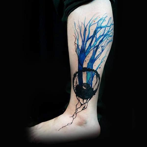 Cobalt Watercolor Tree Tattoo Males Arms