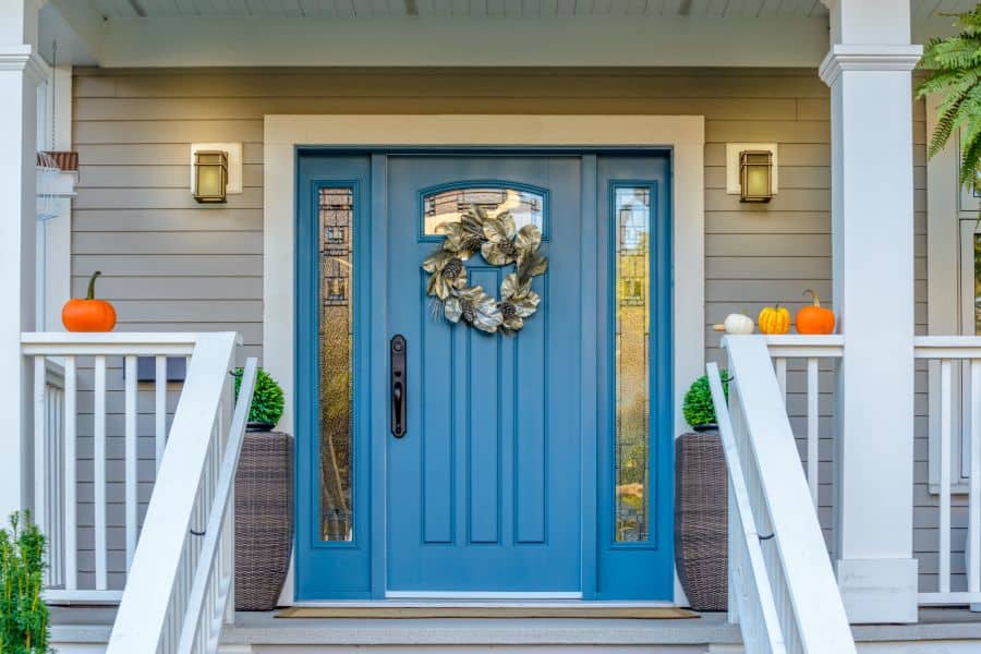 blue feature door front porch