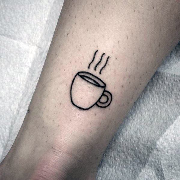 Coffee Mug Guys Small Creative Tattoo On Back Of Lower Leg