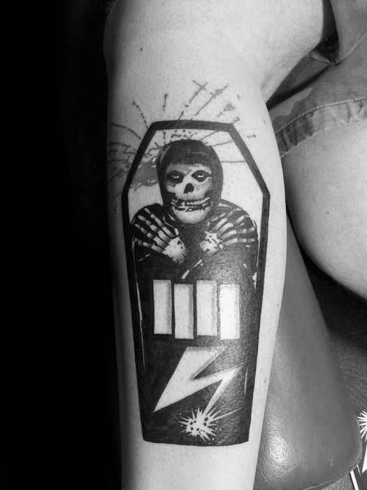 Coffin Themed Black Flag Male Tattoos