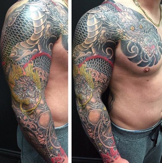 Coiled Dragon Tattoo Male Sleeves
