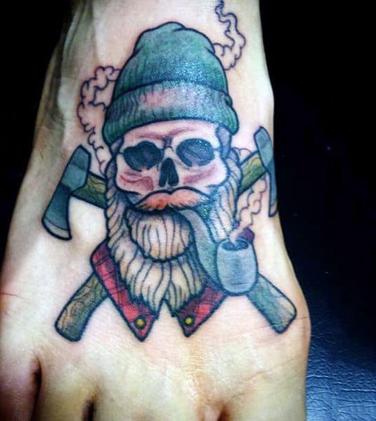 Cold Man Smoking A Pipe Tattoo On Foot For Men