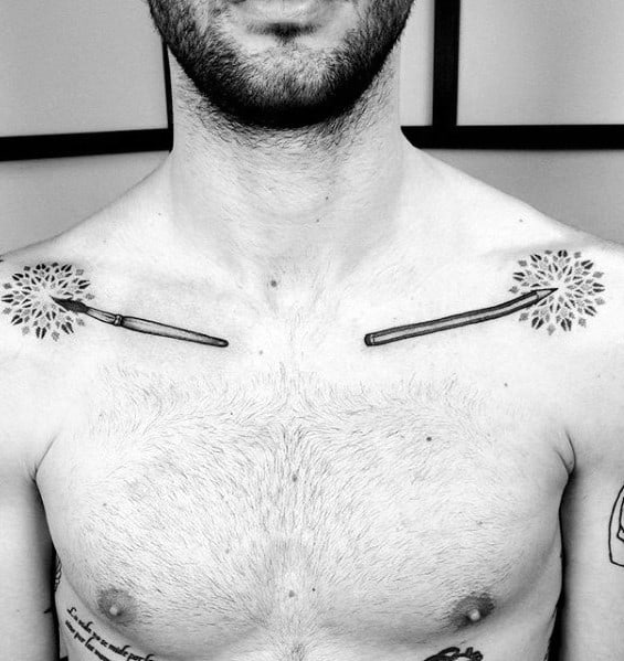 Collar Bone Pencil Tattoo Ideas On Guys