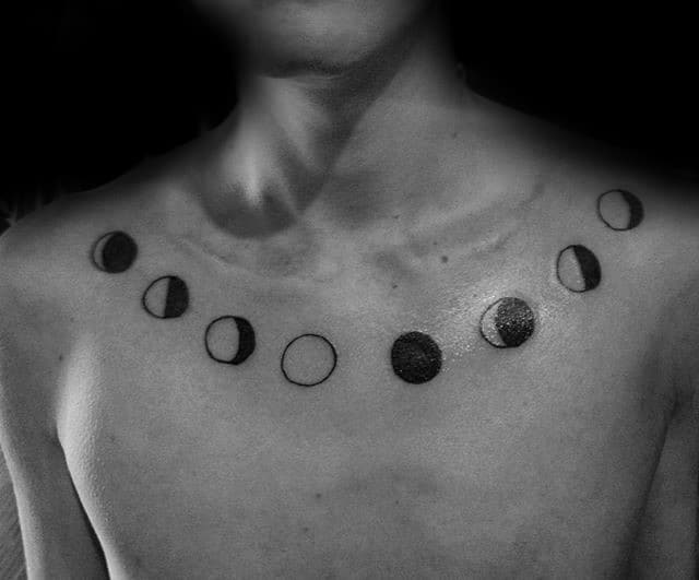 Collar Bone Simple Moon Phases Black Ink Outline Guys Tattoos
