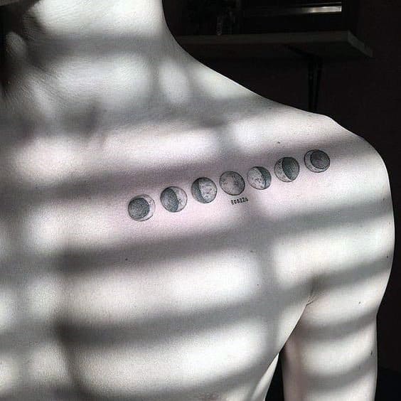 Collar Bone Small Detailed Guys Moon Phases Tattoo