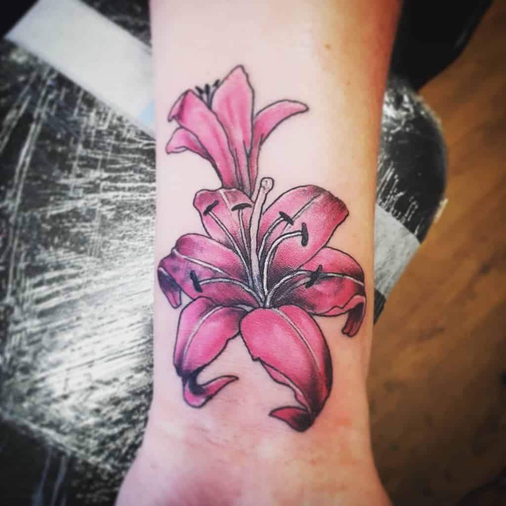 Color Lily Tattoo Inline Ink