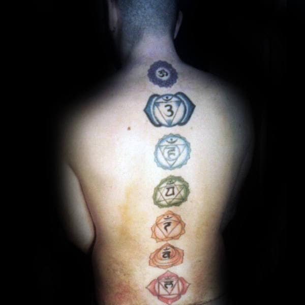 Color Male Chakras Spine Tattoo Design Inspiration