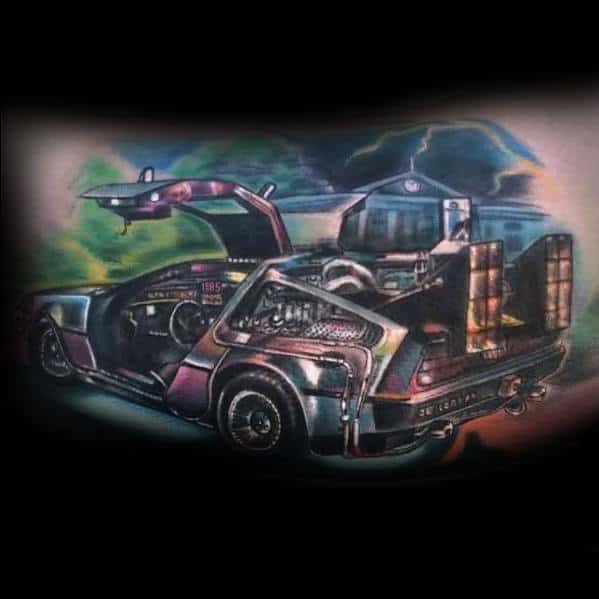 Color Mens Back To The Future Inner Arm Bicep Delorean Car Tattoos