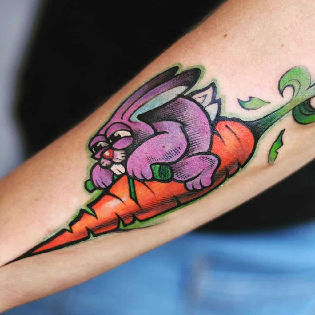 Cute bunny with narcissus and roses designed by Lauren at Le Papillon  studio in Vancouver BC  rtattoos