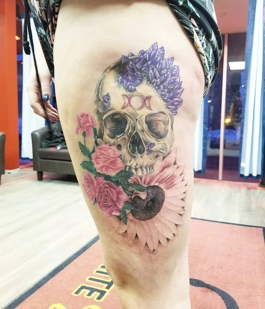 This skull tattoo concept is a masterpiece  the colorful flowers and  butterflies add an unexpected twist to an iconic symbol   Instagram