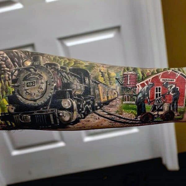 Color Train Tattoo Sleeve For Men