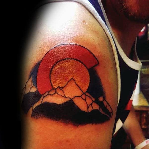 Colorado Sun With Mountains Guys Arm Tattoo