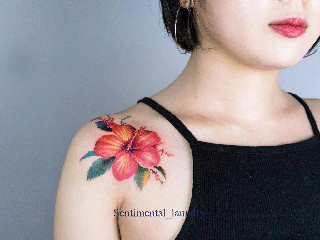 colored Flower Shoulder Tattoos sentimental_laundry