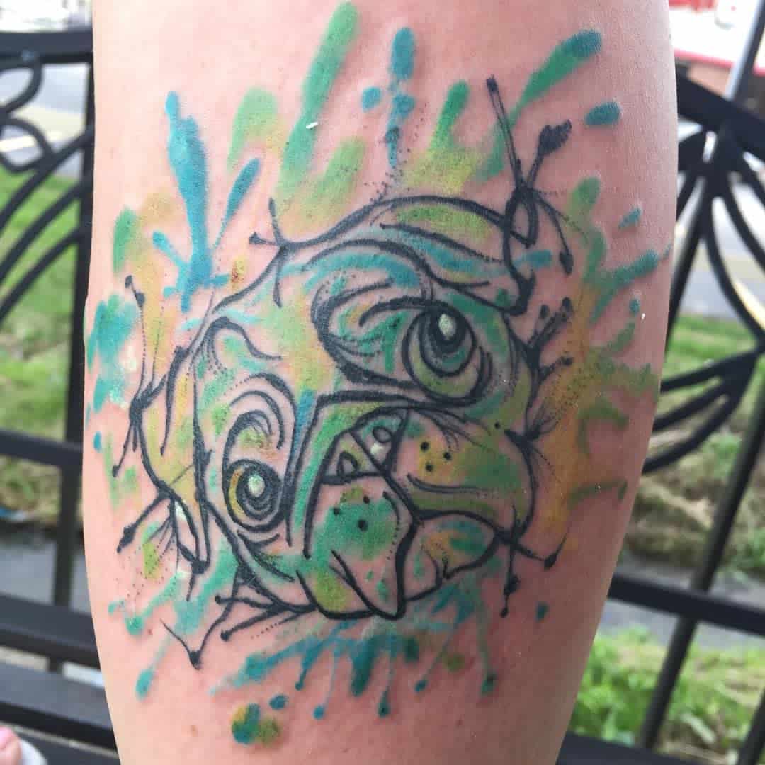 Colored And Watercolor Pug Tattoo Eerieeric444