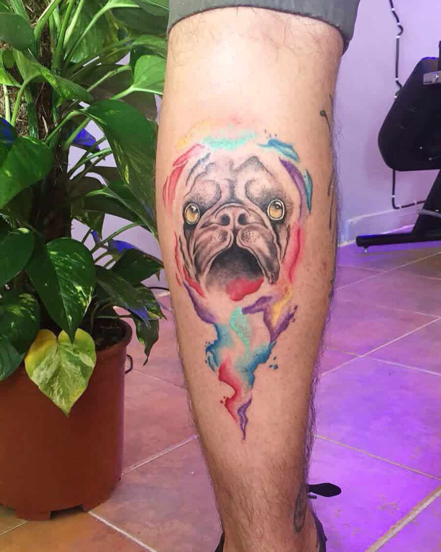 Colored And Watercolor Pug Tattoo Remziyuce 35