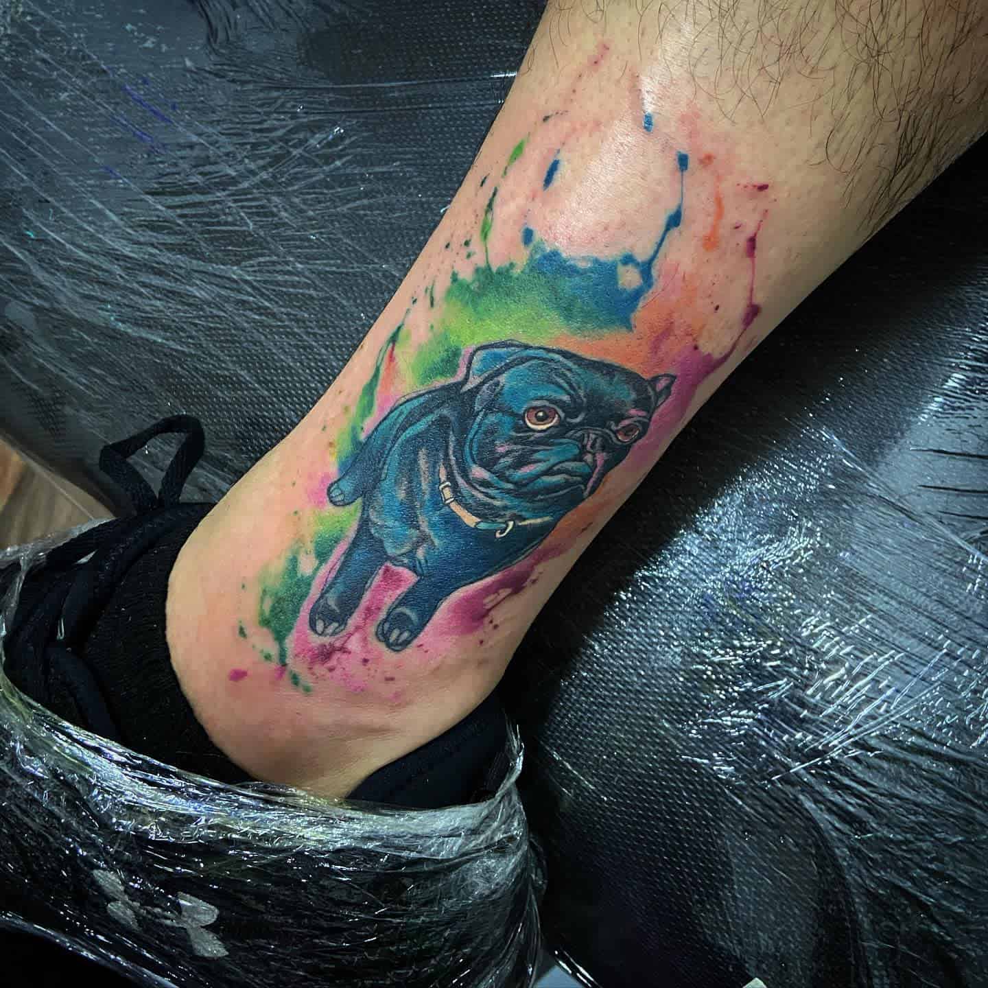 Colored And Watercolor Pug Tattoo Santa Tinta