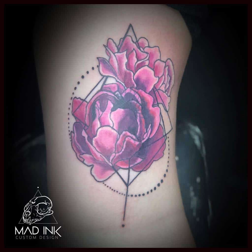 colored geometric flower tattoo madinkcustomdesign