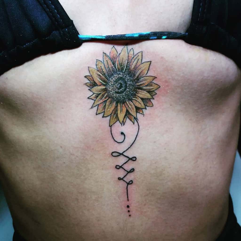 Colored Sunflower Unalome Tattoo