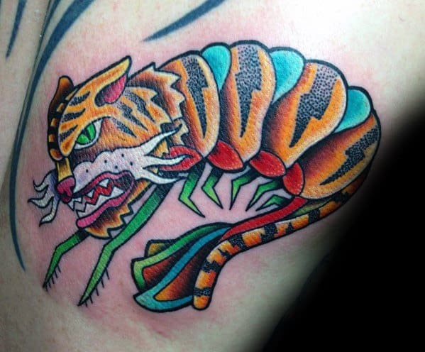 Colorful Back Tiger Shrimp Male Tattoo Ideas