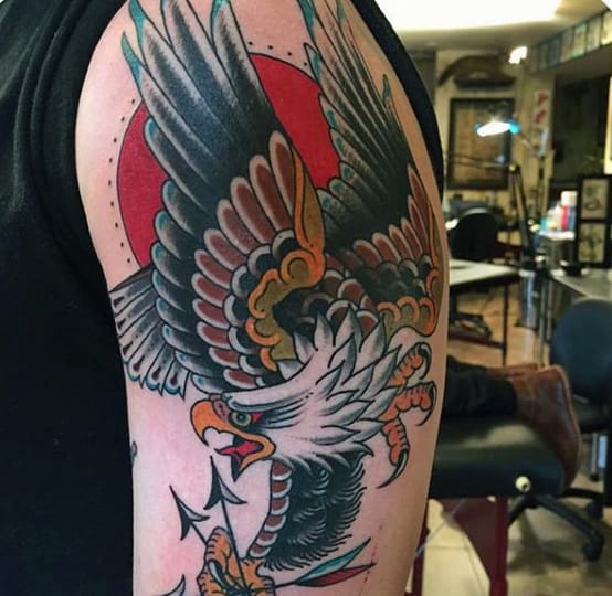 Colorful Bald Eagle Tattoo Mens Arms