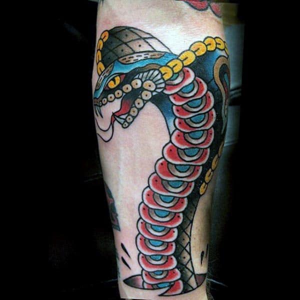 Colorful Cobra Inner Forearm Male Tattoo Designs