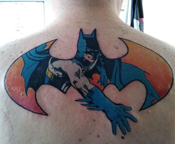 Colorful Comic Strip Batman Symbol Mens Back Tattoos