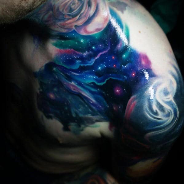 Colorful Cool Outerspace Night Sky Male Chest Tattoo Designs