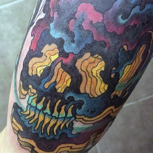 Colorful Creative Mens Skull Arm Tattoos