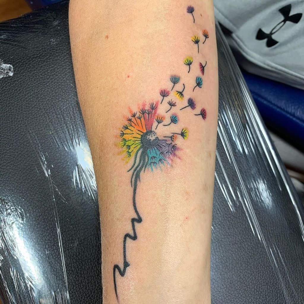 gay pride colorful dandelion tattoo