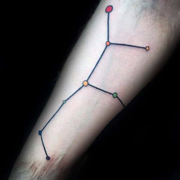 Colorful Dots Mens Black Ink Lines Virgo Constellation Tattoo On Inner Forearm