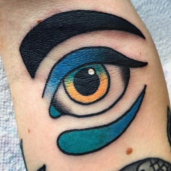Colorful Eye Simple Traditional Male Inner Elbow Tattoo
