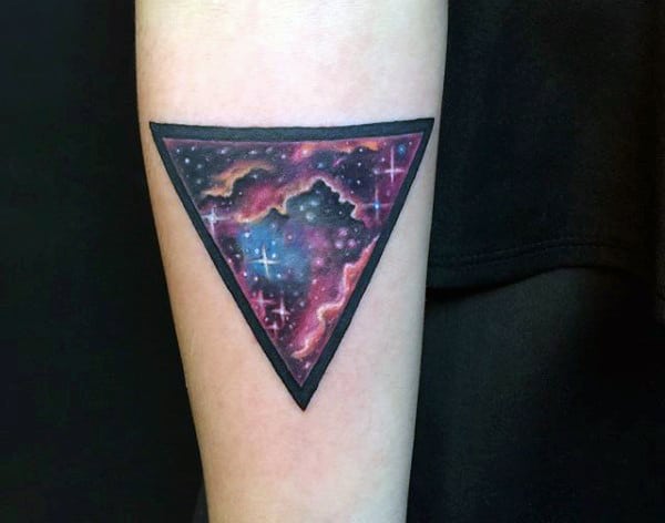 Colorful Galaxy Triangle Tattoo On Arms For Males