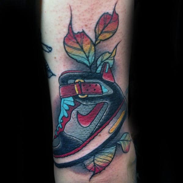 Colorful Guys Nike Sneaker Tattoo On Forearm For Guys