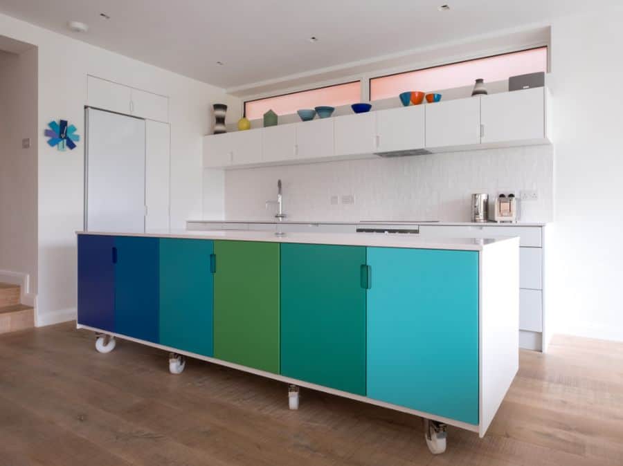 multi-color kitchen cabinet island 