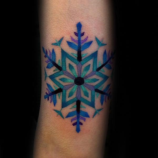 Colorful Male Snowflake Arm Tattoos