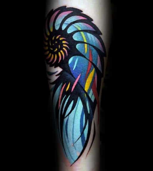 Colorful Mens Fibonacci Spiral Creative Forearm Tattoos