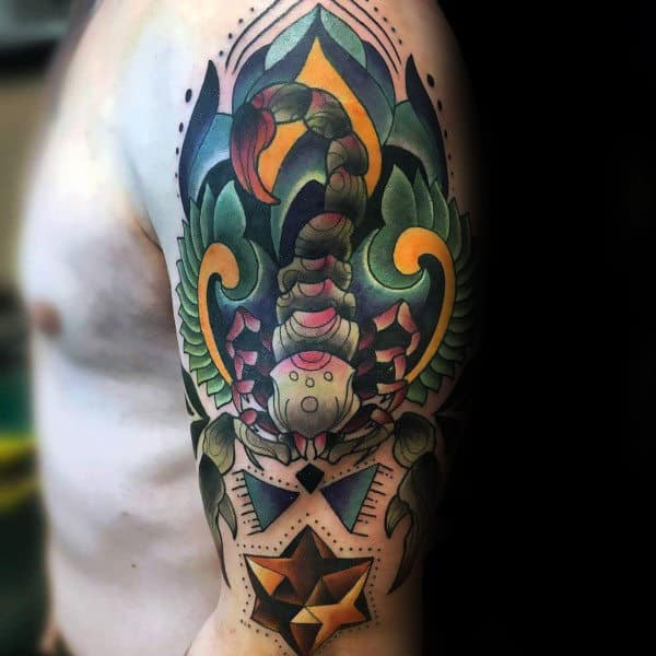 Colorful Mens Old School Scorpio Tattoos On Arm