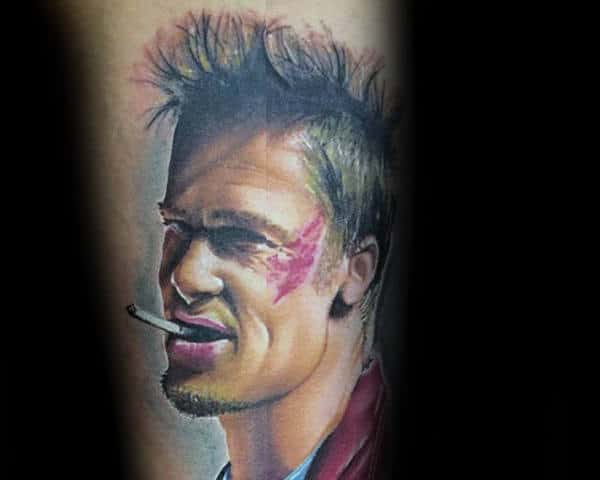Colorful Mens Tyler Durden Portrait Fight Club Arm Tattoo