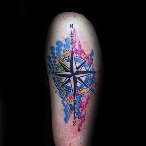 Colorful Nautical Star Watercolor Male Arm Tattoo Ideas