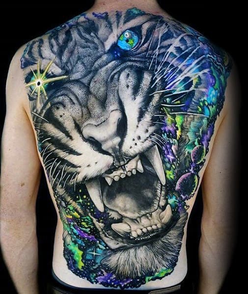 Colorful Outerspace Cool Mens Back Tiger Tattoos