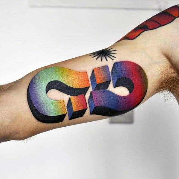 Colorful Question Marks Mens Small Awesome Inner Arm Bicep Tattoo