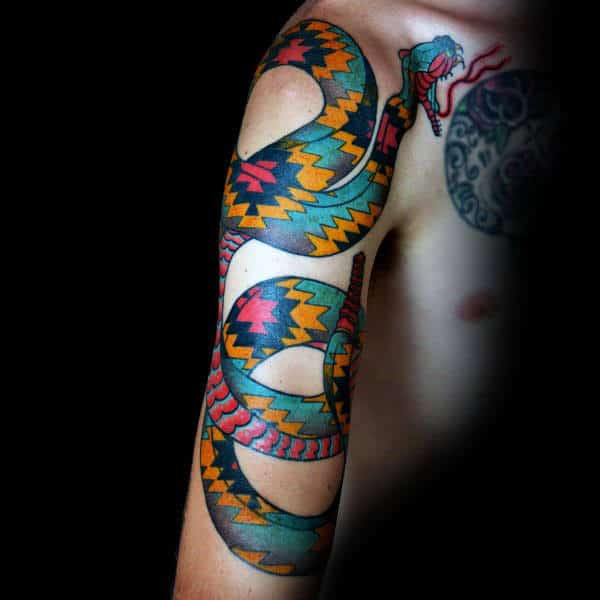 Colorful Rattlesnake Mens Arm Tattoos