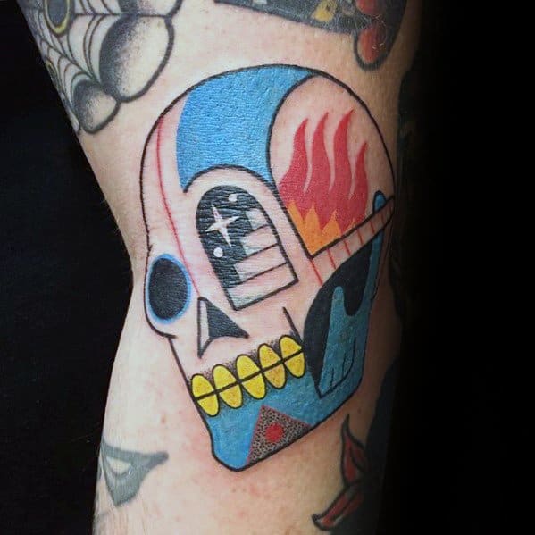 Colorful Skull With Staircase Mens Simple Arm Tattoo