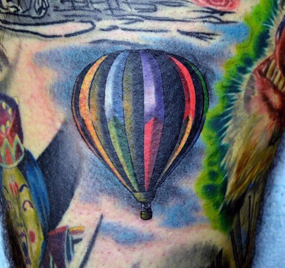 Colorful Small Guys Hot Air Balloon Arm Tattoo