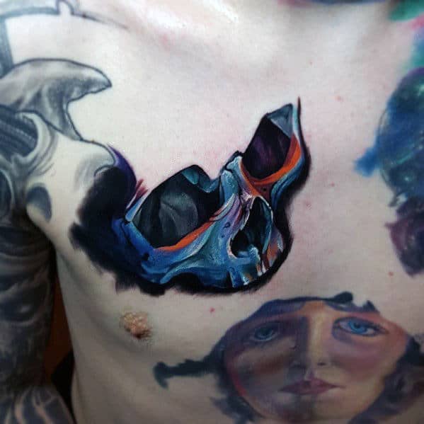 Colorful Small Skull Guys Cool Chest Tattoo